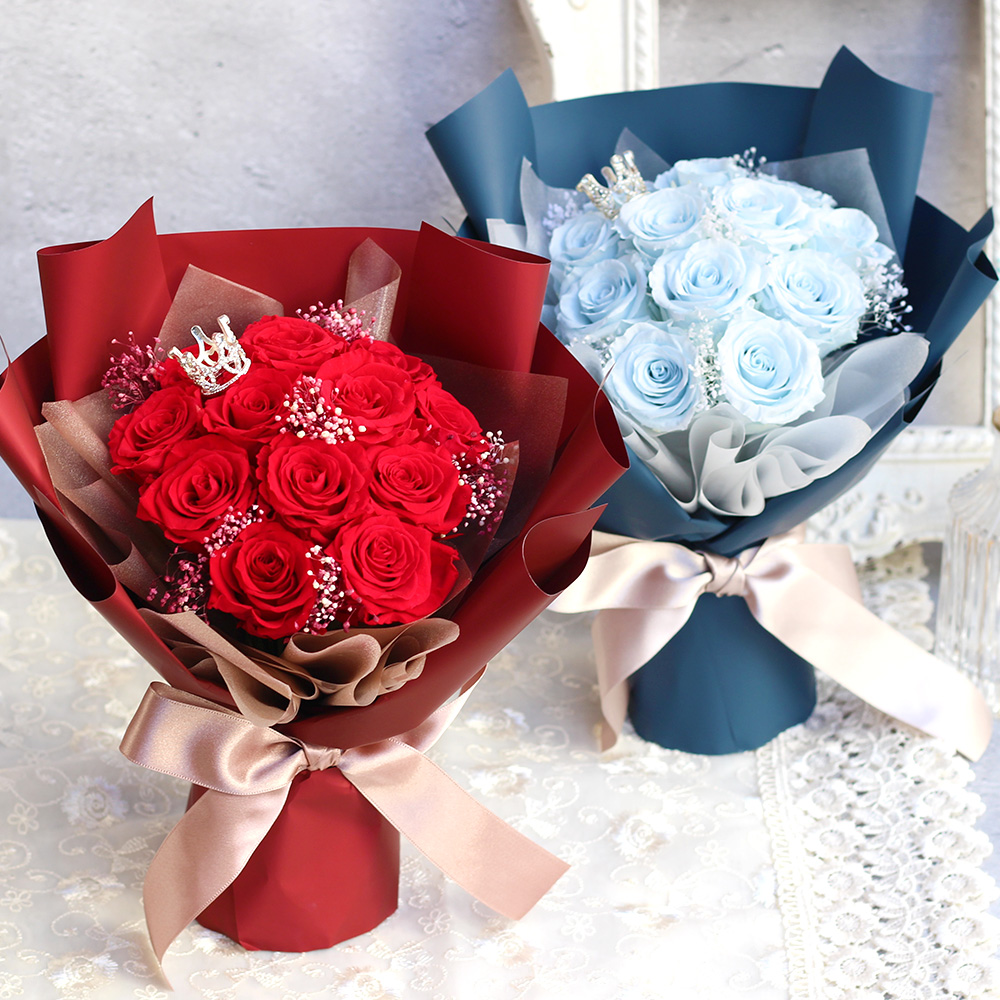 プロポーズ-クラウン-(レッド・ブルー)-12本のバラ花束-