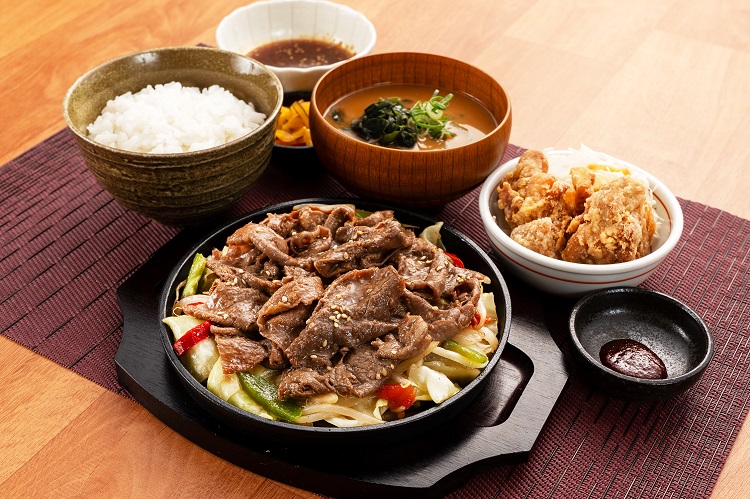 ラム肉と野菜のジンギスカン定食 ラム肉大盛 唐揚げ2個付