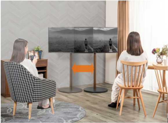 ヤマダホールディングス オリジナルテレビスタンド　移動が楽々！ 視聴角度の調整ができる！ 「ムービングフラミンゴ」「ミニフラット＆スリム」発売