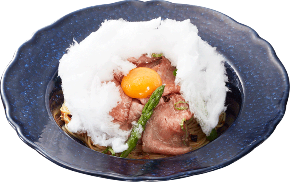 ジョリーパスタ_ローストビーフとアスパラガスのすき焼き仕立て