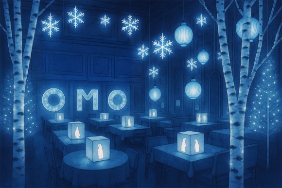 冬：ローカルリズムナイト「雪降る夜のペンギン散歩」パース　『あらしのよるに』（講談社　文きむらゆういち　絵あべ弘士）より