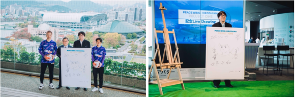 高橋陽一氏によるライブドローイング作品を持ってフォトセッションを実施