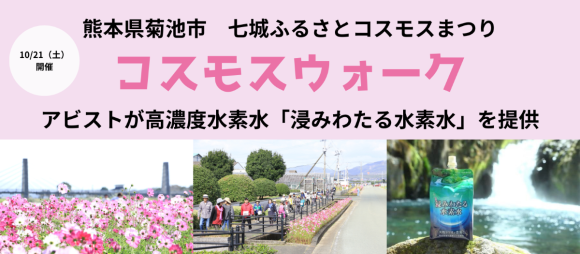 10月21日（土）に熊本県 菊池市で開催する 「七城ふるさとコスモスウォーク」に協賛 高濃度水素水「浸みわたる水素水」を提供