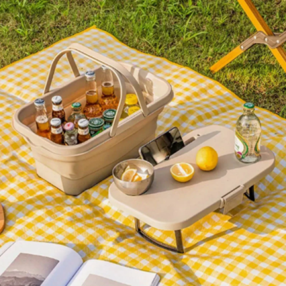 蓋がそのまま机になる ピクニックバスケット
