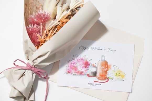 ドライフラワーブーケとイラストメッセージカード