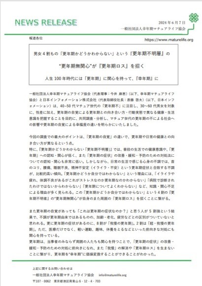 男女4割もの『更年期不明層』の “更年期無関心”が『更年期ロス』に