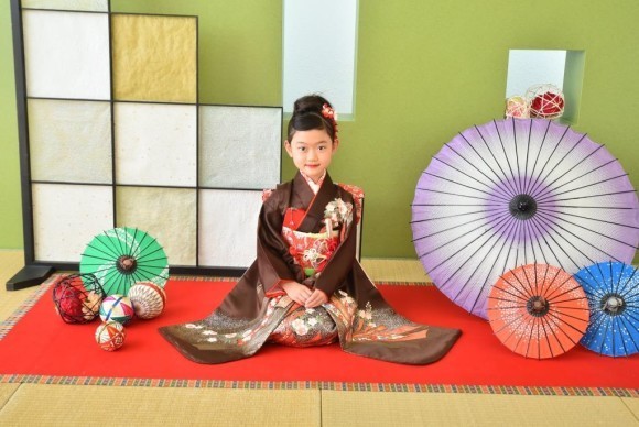 きものを着て七五三の前撮り撮影