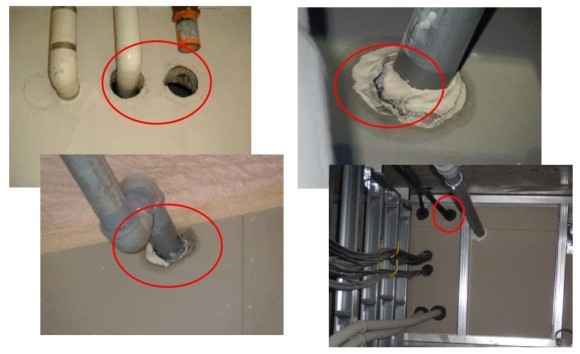 防火区画貫通処理の不具合