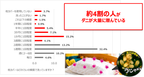 約4割の人がダニが大量に潜んでいる枕で寝ていることが判明