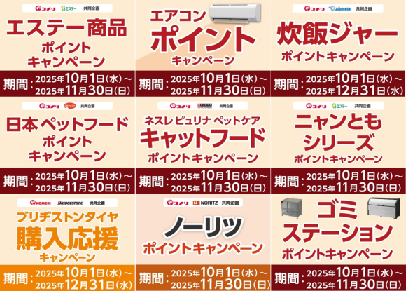 タイヤやエアコンのご購入でもれなくポイントがもらえるキャンペーンなど 10月は9種のキャンペーンが新たにスタート！