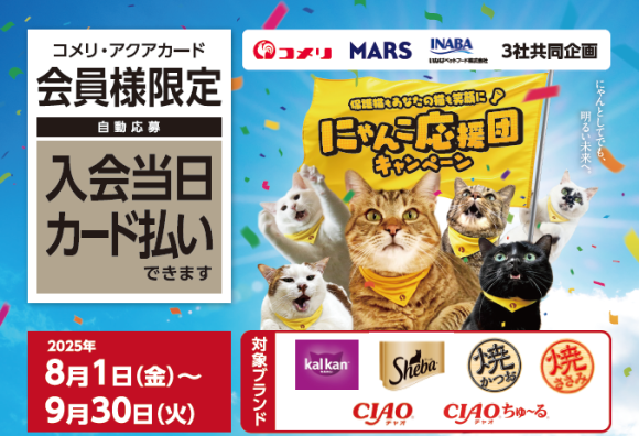 コメリ・マース・いなば　共同企画「保護猫もあなたの猫も笑顔に！　にゃんこ応援団キャンペーン」