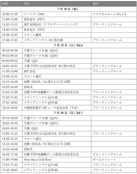 2025 SUPER FORMLA Rd.6-7 タイムスケジュール(暫定)