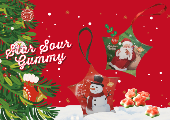 ツリーに飾っても可愛い♪星形オーナメントボックスの「AMOS スターサワーグミ　ストロベリー＆アップル味」が新発売