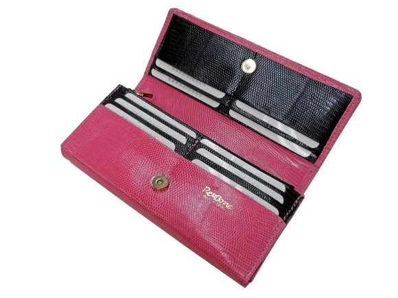 長財布（トカゲ革）／レディースタイプ　オールリザード・ピンク／Re-Bone Special