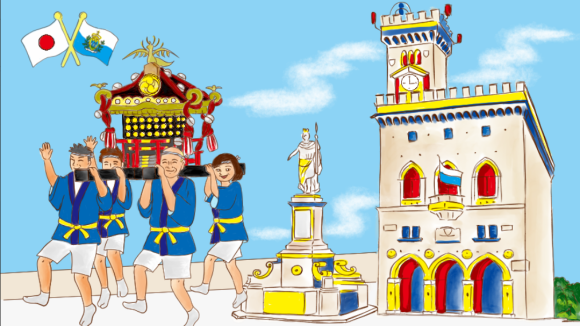 サンマリノ神社で御神輿を担ぐ中町東町会の皆様