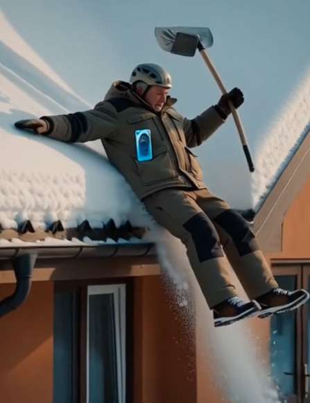 屋根の雪下ろし中に落下