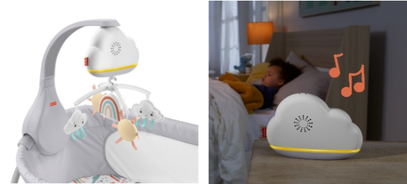 折りたたみベッドにも取り付け可能で、ルームライトにも変身する『赤ちゃんぐっすり！２WAYレインボーシャワーメリー』