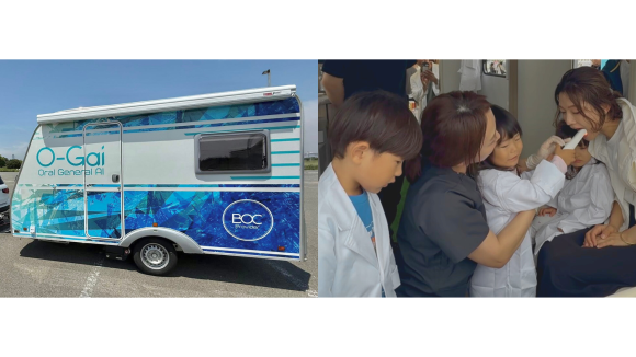 左：医療MaaS車両｜ 右：歯科機器を真剣に操作する子どもたち