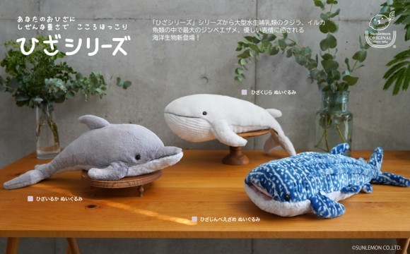 「ひざシリーズ」からクジラ、イルカ、ジンベエザメ、海洋生物新登場！
