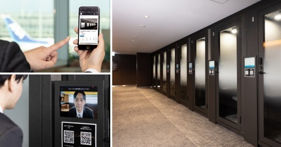 予約・顔での鍵解錠・ラウンジのワークブース設置エリア