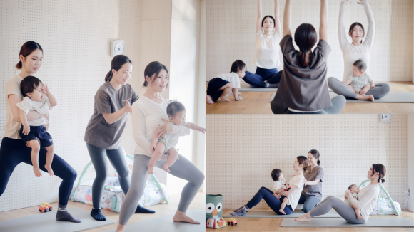 「赤ちゃんと一緒に骨盤ケア」の様子