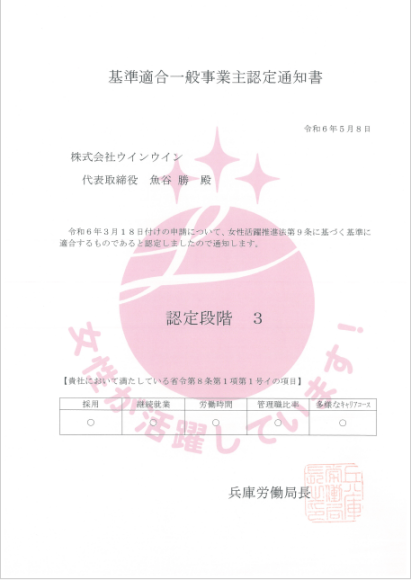 えるぼし　認定証書