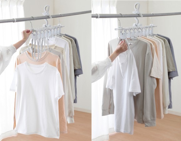 省スペースで干せて一度にまとめて取り込みできる アテーナライフ　ワンタッチ取り込み　楽々８連ハンガーがデビュー