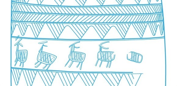 朝日遺跡　筒形土製品　シカの線刻画