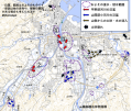 輪島市街の浸水被害の原因と浸水範囲・経路図（地理院地図に加筆）