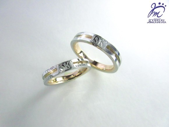 2つの素材を用いて作る「コンビ」リング。最近は特に「プラチナ×ピンクゴールド」の組み合わせが人気です。