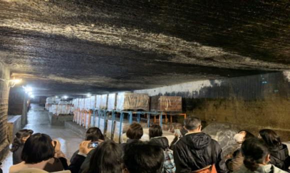 ︓天然地下蔵。30年以上もの間ワイン愛飲家からの⽀持を受け、多くの⼈が⾒学に訪れます