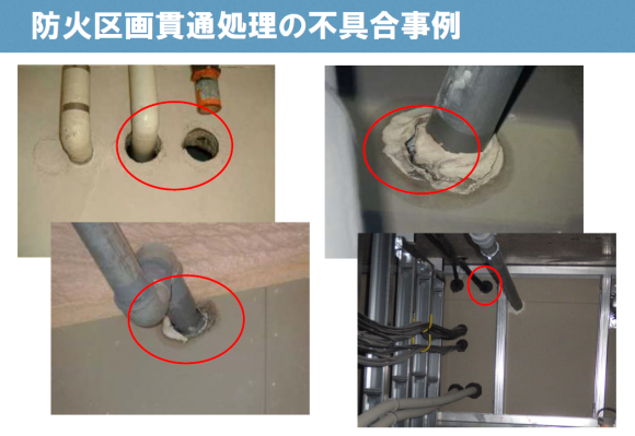 防火区画貫通処理の不具合事例（出典：さくら事務所）