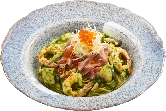 ジョリーパスタ_生ハムと赤エビ・いくらの大葉ジェノベーゼ