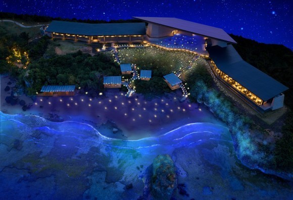 星空の下で海辺が輝く冬だけの幻想的な世界