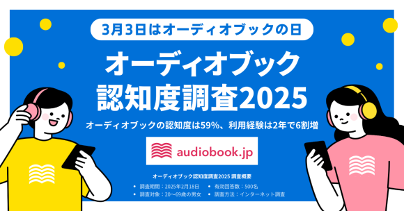 【3月3日はオーディオブックの日】 オーディオブック認知度は59％、利用経験は2年で６割増
