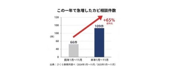 この一年で急増したカビに関する相談件数